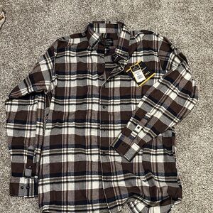 Men's Plaid Shirt - Brown, Navy, and Gray
